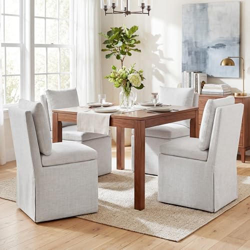 DUHOME Upholstered Armless Dining Chair with Casters,Linen Dining Chairs Set of 2 for Living Room,Single Sofa Chair with 4 Casters for Bedroom Reading Room Waiting Room Kitchen Dining Room - size: 2 pcs