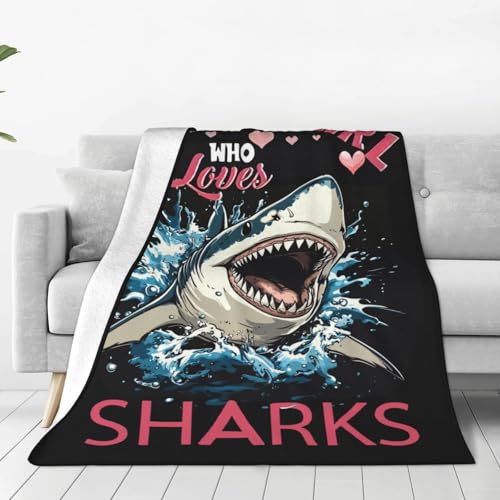 Just A Girl Who Loves Sharks Blanket Ocean Shark Decor Throw Blanket Gifts for Girls Boys Super Warm Soft Plush Lightweight Fleece Flannel Bedding Blankets for Kids Adults Men Women 60"X50" - color: Just a Girl Sharks, size: 50"x60"