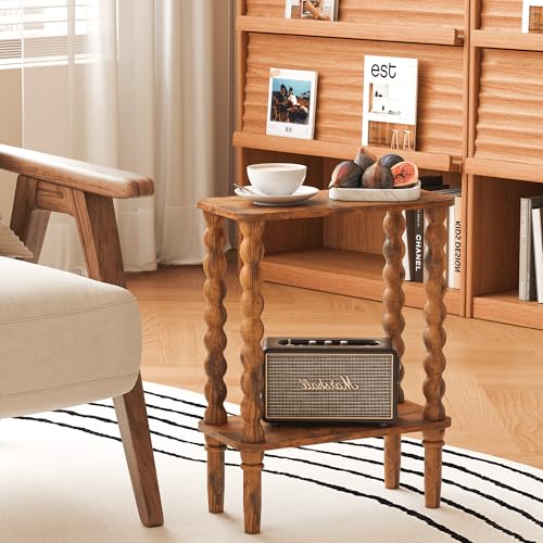 Veegle Narrow Side Table, Small End Table with Storage Shelf, 2-Tier Small Coffee Tables for Living Room, Bedroom, Narrow Spaces (Rustic Brown) - color: Rustic Brown-2 Tier Shelf