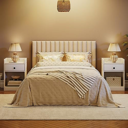HOOBRO Nightstand with Charging Station, End Table with Drawer and Opening Shelf, Bedside Table with USB Ports and Outlets, Small Night Stand for Bedroom, Simple Style, White WT18UBZ01