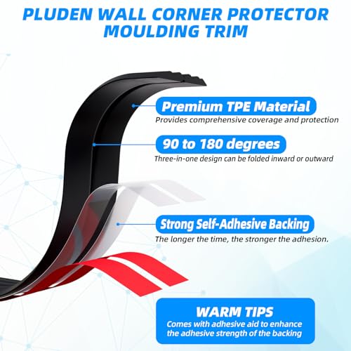 10FT Flexible Wall Corner Protector Moulding Trim, Peel and Stick Inside & Outside Wall Corner Guards Edge Protector,Self Adhesive Molding Trim Strip for Edge Ceiling - color: Black, size: 2.3in x 10.5ft