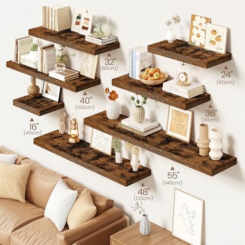 Vivelove Floating Shelves 9 inch Deep 32”Long Set of 2, Rustic Brown | Easy Install With Hardware, 1.5" Thick, Invisible Brackets, Wall Mounted, No Sagging, For Any Room - color: Rustic Brown, size: 32”wx9.3”dx1.5”h