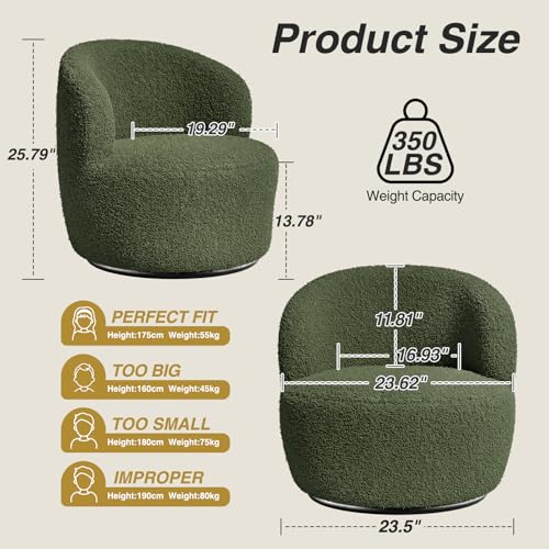 FiveWillowise Swivel Accent Chair Set of 2, 360° Small Round Barrel Chairs, Modern Cozy Sherpa Padded Armchair for Living Room, Bedroom, Waiting Room, Office, Moss Green - color: Moss Green, size: 2 PC