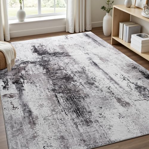 Toneed Abstract Area Rug Modern Washable Rug Soft Non Slip Rug Low Pile for Bedroom Living Room Dining Room Coffee Brown 7x10 Feet - color: Coffee Brown, size: 7' x 10' (Rectangular)