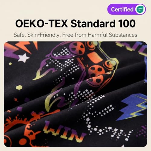 JSD Black Gaming Kids Duvet Cover Set Queen Size | 3 Piece Soft Printed Microfiber Duvet Cover with Pillow Shams Zipper Closure, Comforter Not Included, Oeko-Tex Certified - color: Black Gamer, size: Queen