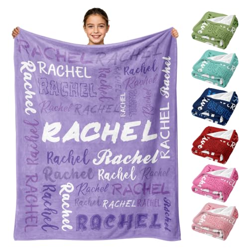 Personalized Blanket with Name, Custom Name Blanket Gifts for Kids Adults Boys Girls Teen, Soft Customized Fleece Flannel Throw for Bedroom Living Room, Birthday Christmas - color: Light Purple