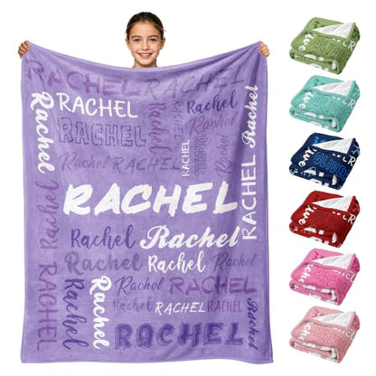 Personalized Blanket with Name, Custom Name Blanket Gifts for Kids Adults Boys Girls Teen, Soft Customized Fleece Flannel Throw for Bedroom Living Room, Birthday Christmas - color: Light Purple
