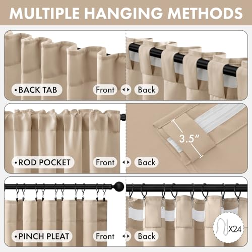 MIULEE Beige Pinch Pleat Blackout Curtains 40x102 Inch Length 2 Panels Set | Back Tab Rod Pocket Pleated, Thermal Insulated, Bedroom Living Room Darkening Drapes, Soundproof Curtains with Hooks - color: Beige, size: 40"W x 102"L (Pack of 2)