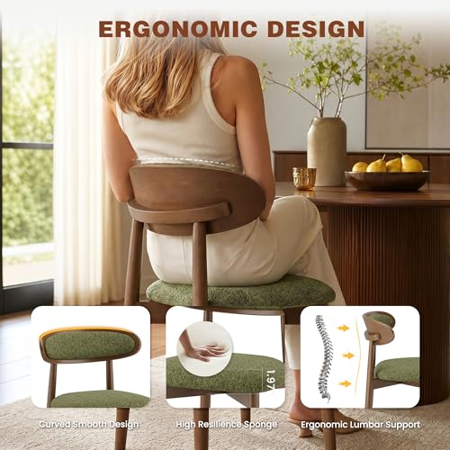 Wooden Dining Chairs Set of 6, Modern Fabric Upholstered Dining Room Chair, Kitchen Side Chairs, Farmhouse Dinner Chair with Curved Back for Kitchen, Green - color: Green, size: Set of 6