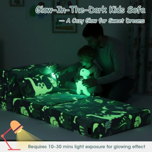Kids Floor Sofa, Child Fold Up Sofa Couch Convertible Futon Folding Chair with Storage Bag for Kids, Green Dinosaur - color: Green Dinosaur