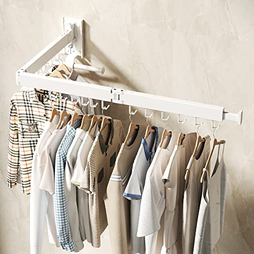 BOQORAD Wall Mounted Clothes Hanger Rack, Clothes Drying Rack,Laundry Drying Rack,Collapsible Clothes Rack Wall Mount, Retractable Drying Rack Clothing,can Fold Upward & Left & Right,White Color - color: White