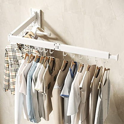 BOQORAD Wall Mounted Clothes Hanger Rack, Clothes Drying Rack,Laundry Drying Rack,Collapsible Clothes Rack Wall Mount, Retractable Drying Rack Clothing,can Fold Upward & Left & Right,White Color - color: White
