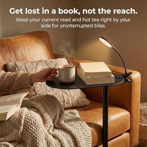 Modern Stable C Table End Table, 27.5" Tall, Large, Black | C Shaped Side Table that Slides Under Sofa, Slim Under Couch Table, Industrial Coffee Tray Table for Living Room Bedroom - color: Black, size: Large