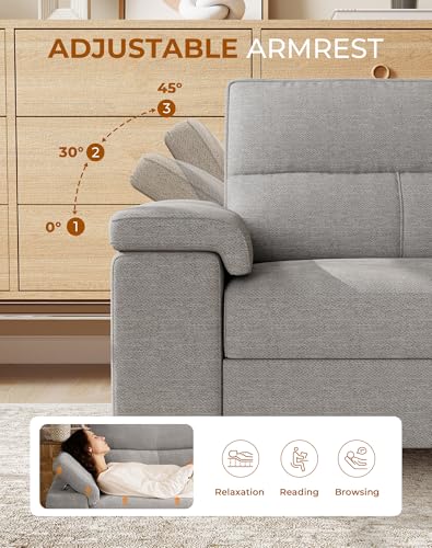 Upvilla 71.25" Modern Couches Deep Seat Sofa for Living Room(Light Gray) | 8” Cushion, Comfy 2-Seater Chenille Loveseat with Convertible Armrest, Removable Sofa Cover, High Leg - color: Light Gray, size: 71.25" Couch