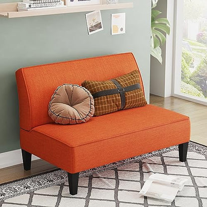 Small Loveseat, Orange Mini Sofa Couch Accent Upholstered Bench with Back Living Room Bedroom Office Armless Love Seat Settee - color: Orange