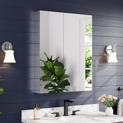 28"x36" Medicine Cabinet with Mirror & Soft Close Hinges, Surface Mount or Recessed Medicine Cabinet with Adjustable Shelves, Bathroom Wall Medicine Cabinet with Storage, Aluminum Alloy Frame, Combo - size: 28" x 36"