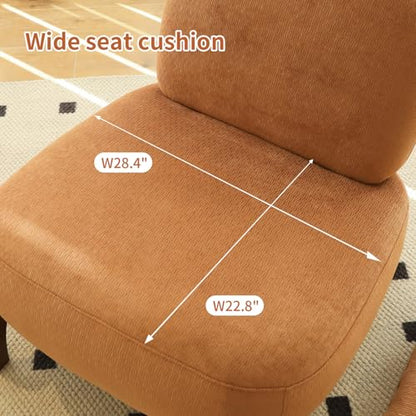 Caramel Velvet Slippers Chair with Solid Wooden Legs, Low Profile Design | Cute Armless Accent Chair with Soft Cushion, Comfy Upholstered Side Chairs for Living Room, Bedroom, Balcony or Reading Room - color: Caramel