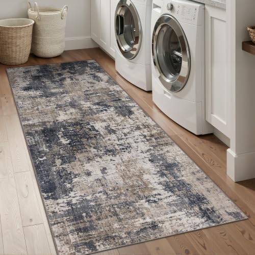 Sasttie 2x8 Runner Rug, Modern Abstract Hallway Rug, Black & Beige | Ultra-Soft Faux Wool, Machine Washable, Low Pile, Non-Slip, Thin, for Hallway, Entrance, Kitchen, Entryway & Laundry Room - color: Black & Beige, size: 2' x 8' (Rectangular)
