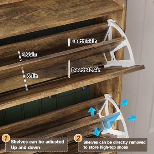Maupvit Large Shoe Storage Cabinet with 6 Flip Drawers, Freestanding Shoe Organizer with Metal Handles for Entryway, Narrow Shoe Rack Cabinet, Rustic Brown - color: Rustic Brown, style: 6-Drawers