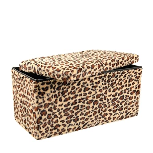Luxe Faux Fur Storage Ottoman, Leopard, 30 x 15 x 15 in | Engineered Wood, Tool-Free Assembly, Modern Style, Seat And Footrest - color: Leopard, size: 30"D x 15"W x 15"H