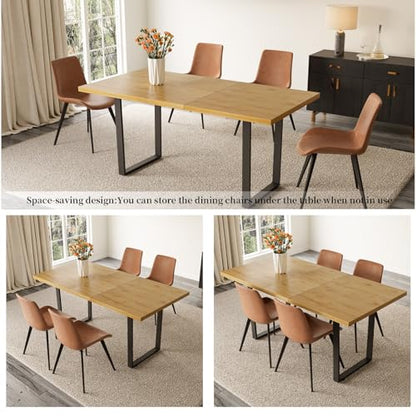 Mid-Century Extendable Dining Table Set, 51"-67", 6 Upholstered Chairs - color: Table With 4 Brown Chairs, size: 51"-67"