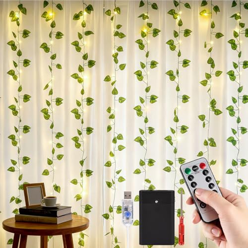 DomeStar Vines with Light for Bedroom, 300 LED Fairy Lights with Vines | Curtain String Lights with Remote for Dorm, Wedding, Party, Wall, Indoor, Outdoor Home Decor - style: 1pack-green vine-100Ft LED
