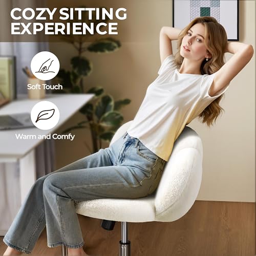 Yaheetech White Petal Boucle Makeup Vanity Desk Chair with Wheels, Swivel | Soft foam-padded boucle fabric fits vanity, bedroom, office or sewing desks; adjustable height, swivel wheels, fast assembly. - color: White