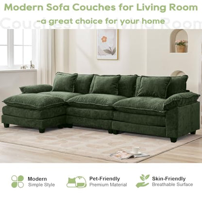 120" Modular Sectional Sofa, Comfy Deep Cloud Couch with Ottoman | L-Shaped Couches for Living Room, Modular Couch, Deep and Wide Seat, Chenille Sofa Sleeper with Throw Pillows, Green - color: Green, size: 120 Inch L