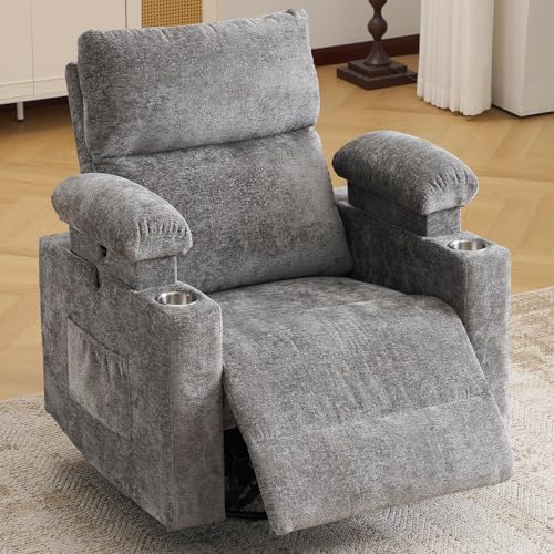 Rocking Chair Nursery with Adjustable Armrests, Electric Glider Recliner Nursing Chair, Power Swivel Recliner Chairs with Massage and Heat, Adjustable Headrest, Dark Grey - color: Dark Grey, size: Power Recliner