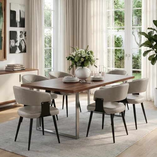 Dining Chairs Set of 6, Modern Faux Leather Kitchen Chairs | Faux Leather Upholstery, Curved Back, Metal Legs, Easy Clean, Dining Room, Breakfast Nook, Restaurant, Cafe, Matte Gray - color: Matte Gray, size: Set of 6