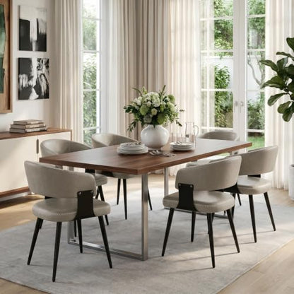 Dining Chairs Set of 6, Modern Faux Leather Kitchen Chairs | Faux Leather Upholstery, Curved Back, Metal Legs, Easy Clean, Dining Room, Breakfast Nook, Restaurant, Cafe, Matte Gray - color: Matte Gray, size: Set of 6