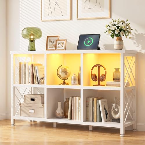 DurayLoly 6 Cube Storage Organizer, LED, Home Organizer, White | Charging Station, Living Room & Bedroom, Holds 245 LBS, Stable Cube Grid Frame - color: White, size: 6 cube