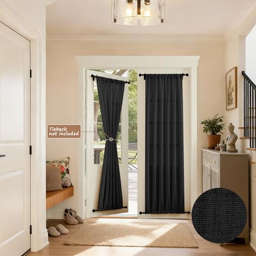 Tollpiz Linen Door Curtain Doorway Semi Sheer Curtains Closet Light Filtering Drapes Dual Rod Pocket Boho Window Curtain for Room Divider, 25 x 72 inches Long, Black, 1 Panel - color: Black, size: 25"W x 72"L (Pack of 1)