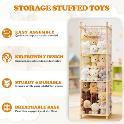 Stuffed Animal Storage,Large Wooden Toy Organizer,Anti-Tip Design,Easy Assembly - size: 53.9*15.7*15.7 IN*2