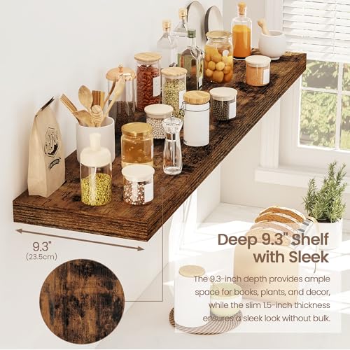 Vivelove Floating Shelves 9 inch Deep 40”Long Set of 2, Rustic Brown | Easy Install With Hardware, 1.5" Thick, Invisible Brackets, Wall Mounted, No Sagging, For Any Room - color: Rustic Brown, size: 40”wx9.3”dx1.5”h
