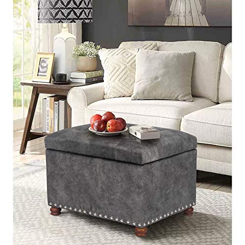 Adeco High End Classy Tufted Accents Rectangular Storage Bench Ottoman Footstool,Heather Gray - color: Grey - Tufted