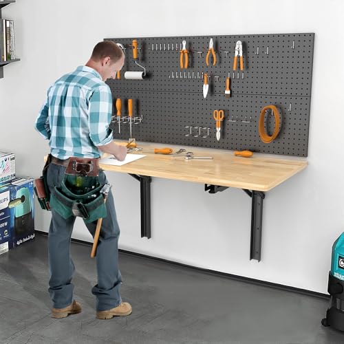 24 inch Black Sturdy Folding Shelf Brackets, Heavy Duty Adjustable Steel Wall Mounted Collapsible Shelf Bracket, Max Load 550lb - style: 2 PACK
