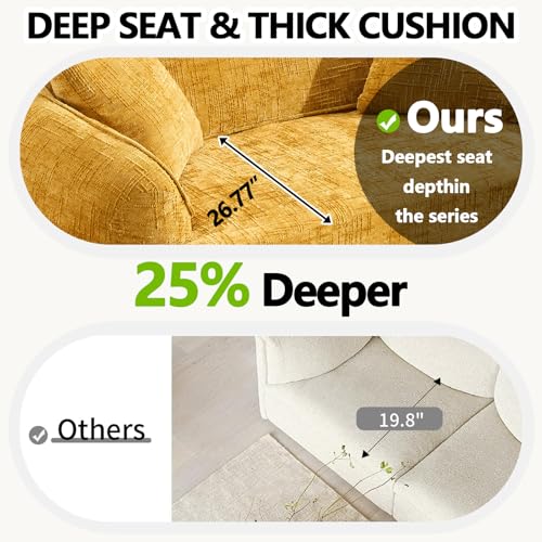 67" Curved Loveseat Sofa with 2 Pillows, Modern Boneless Couch in a Box, Small Cloud Loveseat for Bedroom Small Space Apartment Living Room, Memory Foam, Chenille, No Assembly (Yellow) - color: Yellow