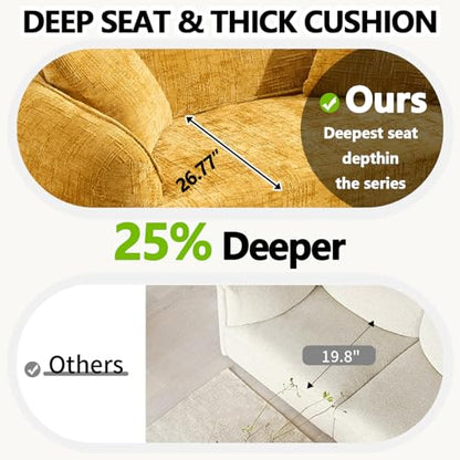 67" Curved Loveseat Sofa with 2 Pillows, Modern Boneless Couch in a Box, Small Cloud Loveseat for Bedroom Small Space Apartment Living Room, Memory Foam, Chenille, No Assembly (Yellow) - color: Yellow