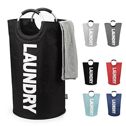 DOKEHOM 125L X-Large Laundry Basket, Collapsible Laundry Bag, Freestanding Tall Clothes Hamper, Foldable Washing Bin (Black) | Freestanding tall washing bin & foldable laundry bag. Extra large clothes storage basket with durable sturdy handles - color: Bl