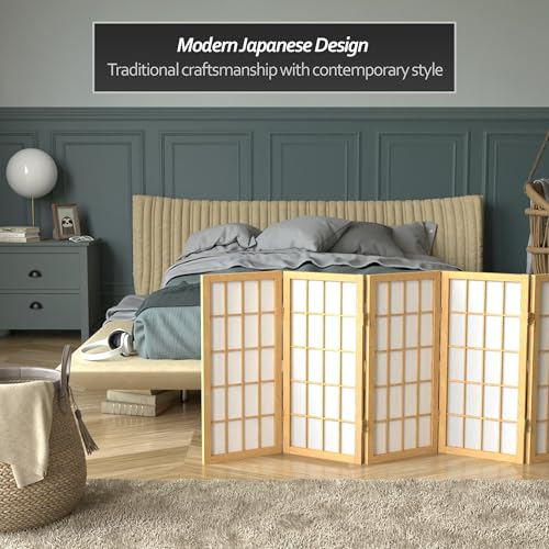 2 ft. Short Desktop Window Pane Shoji Screen - Natural - 5 Panels - color: Natural, size: 5 Panel