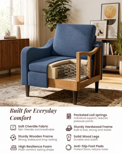 Accent Arm Chair – Navy Blue, Upholstered Scooped Comfy Reading Chair for Living Room, Bedroom, Apartment, Waiting Room - color: Navy Blue, size: 33.1"x29.53"x29.92"(2pcs)