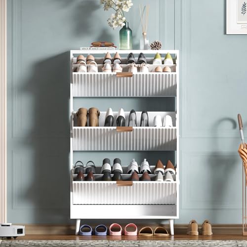 Shoe Cabinet Storage,Modern Freestanding Organizer with 3 Flip Drawers,Narrow Shoe Rack Cabinet for Entryway,White - color: White, size: 3-Drawers
