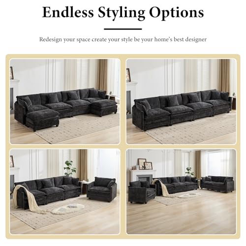 76.7” Oversized Black Loveseat Sofa, 2 Seater Large Sectional Couches for Living Room, Chenille Fabric Modular Sectional Sofa, Deep Seat Home Sofas Set, Love Seat Couches - color: Black, size: 2 Seater