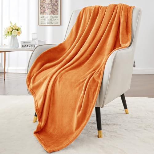 Throw Blanket for Couch & Sofa, All-Season Lightweight Fleece Blanket, Luxury Soft Cozy Fuzzy Throw for Her Him,Burnt Orange, 50 x 56 Inches