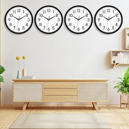 4 Pcs Multi Time Zone Wall Clock Silent Non Ticking Quartz Battery Operated | 10 Inch Black Modern Wall Clock Quiet for Classroom Clocks for Living Room Garage Office Home Bedroom Kitchen Bathroom - size: 10 Inch