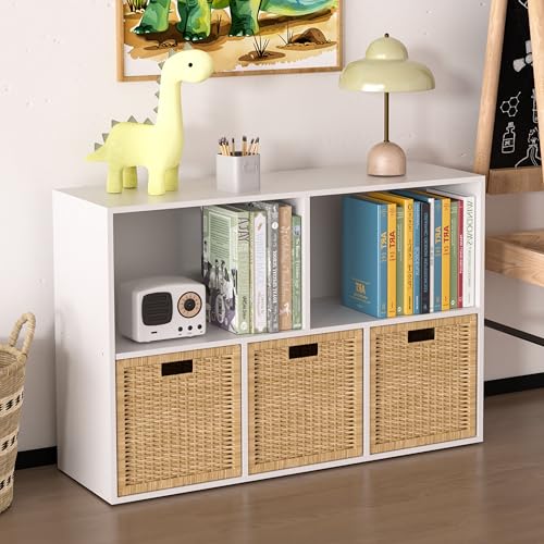 Wooden 5 Cube Storage Organizer with Closed Back Panel,White Cube Shelf Cubby Storage Organizer with Compartments for Living,Bookshelf, Easy to Install (White, 5 Cube-11in) - color: White, size: 5 Cube-11in
