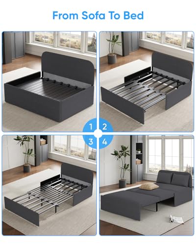 43.3" Twin Size Pull Out Sofa Bed，3-in-1 Linen Convertible Sleeper Sofa Bed,Loveseat Pullout Bed with Pillows and Tri-fold Mattress for Small Space/Bedroom,Dark Grey - color: Dark Grey, size: Twin