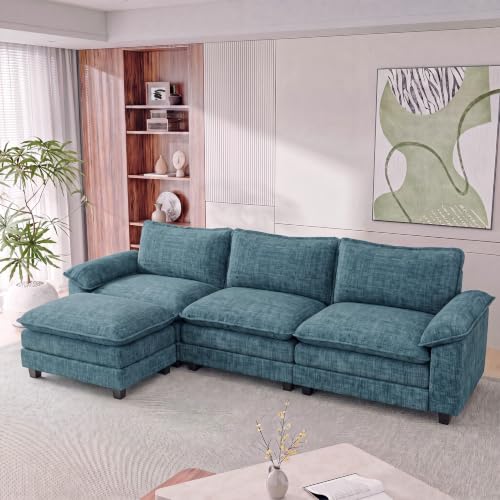Homall 118.9" L Shaped Cloud Couch, Modular Sectional Sofa for Living Room | Comfy Chenille, Movable Ottoman, 3 Seat, Double Layer Cushion, Sturdy Frame, High-Density Foam, Easy Assembly, Dark Blue - color: Dark Blue, size: L Shaped Sofa
