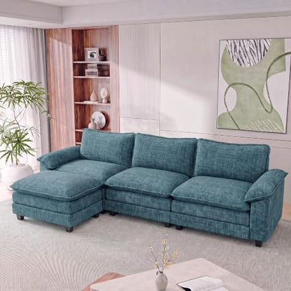 Homall 118.9" L Shaped Cloud Couch, Modular Sectional Sofa for Living Room | Comfy Chenille, Movable Ottoman, 3 Seat, Double Layer Cushion, Sturdy Frame, High-Density Foam, Easy Assembly, Dark Blue - color: Dark Blue, size: L Shaped Sofa